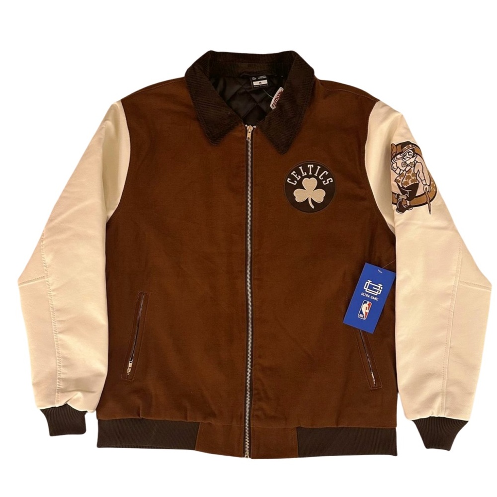 NWT NBA Ultra Game Brown & Cream Celtics Men's Union Grade Varsity Jacket Size M